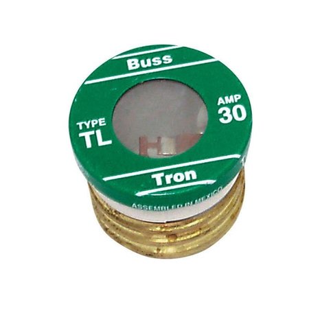 Eaton Bussmann Plug Fuse, TL Series, Time-Delay, 30A, 125V AC, Indicating, 10kA at 125V AC, 3 PK BP/TL-30